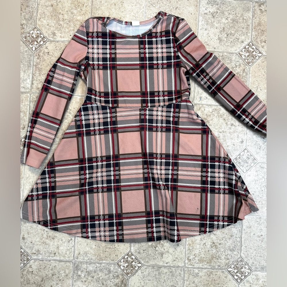 Girls Shein Tan and Black Plaid Lightweight Dress Sz 8